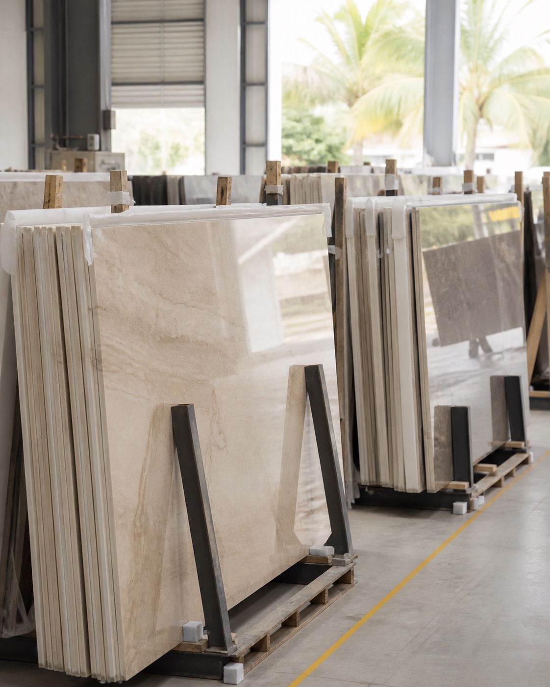Finished slabs prepared for shipment