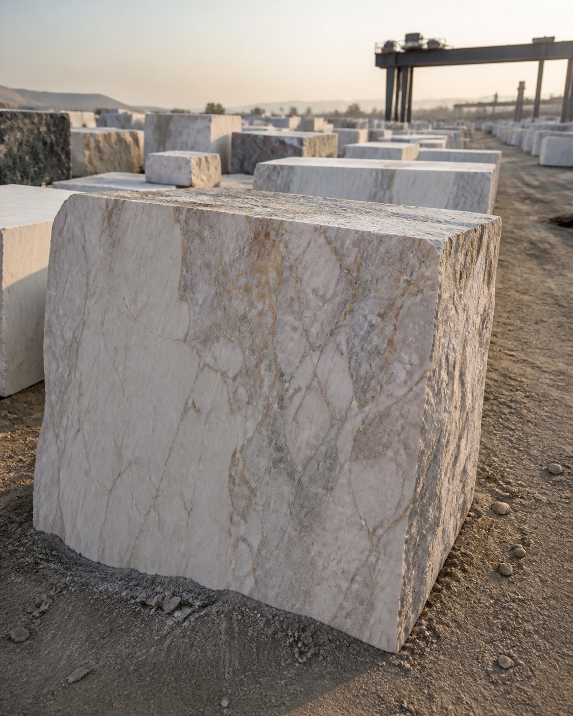 Natural stone blocks selected at the yard